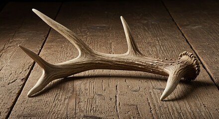 Antlers lying on a wooden floor surface deer antlers brown natural