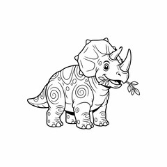 Fototapeta premium Cute Triceratops Dinosaur Coloring Page for Kids with Swirl Patterns