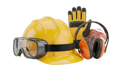 Safety Equipment Hard Hat Gloves Goggles Ear Protection.