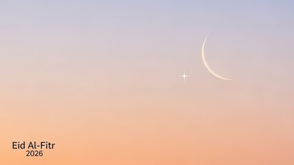 Eid Al-Fitr 2026 Crescent Moon and Star in a Gradient Sky