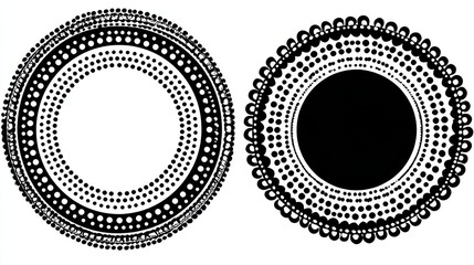 Circular Graphic Ornament With Ornate Textured Edges and Central White and Black Space Design