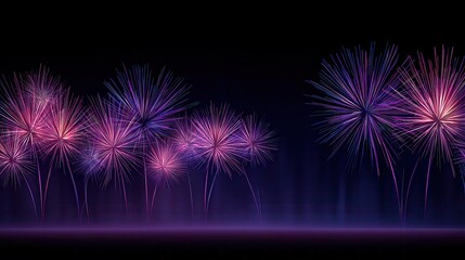 Vibrant Fireworks Display Against Black Background Featuring Bursts of Pink, Purple, and Blue Creates an Abstract Festive Atmosphere