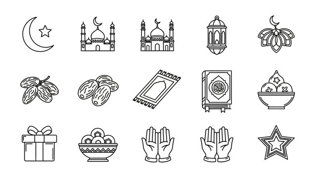 Ramadan Kareem icons and symbols.