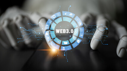 AI integration in the Web 3.0 technology ecosystem and its digital applications. An interface showcasing AI in the next generation internet. Motif