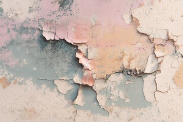 Obraz premium Textured wall with peeling paint in soft pastel colors, showcasing layers of wear and age, creating a vintage aesthetic with a rustic charm and artistic appeal