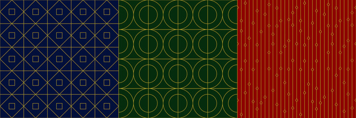 Geometrical Line Seamless Patterns. Elegant Geometric Vector Illustration. Gold Modern Minimal Shapes. Luxury Background. Art Nouveau Deco Outline BG.