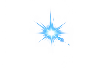 Blue light starburst effect with lens flare on transparent background creating a glowing abstract design