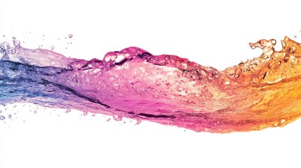 Abstract Multi Colored Water Splash with Fluid Motion on White Backdrop Represents Vibrant Movement and Dynamic Energy