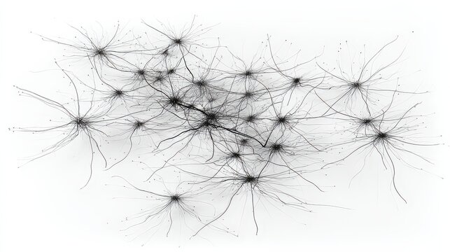 Scattered Black Dots with Radiating Lines on White Background