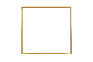 Gold square thin frame, golden metallic border, shining elegant photo or mirror element on transparent background