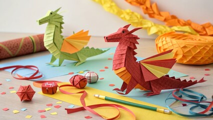 Handmade Origami Dragons and Firecrackers