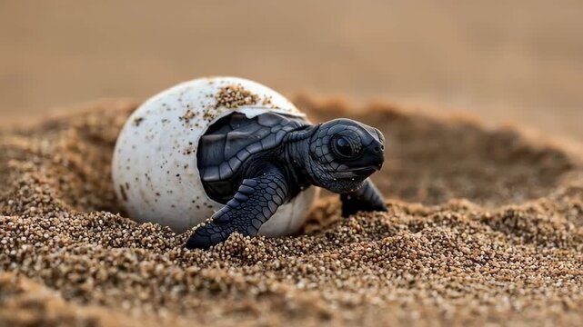 Emergence: A newborn sea turtle emerges from its egg, a symbol of new beginnings and the wonders of nature.