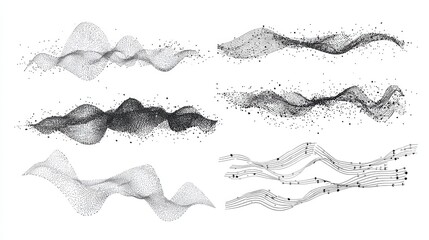 Set of Hand Drawn Dotted Wavy Lines in Various Sizes Isolated on White Background Vector Illustration
