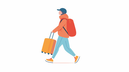 Fototapeta premium Man Walking with Luggage and Backpack.