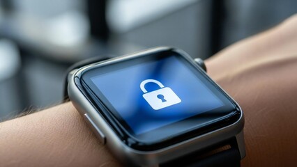 Smartwatch displaying a security lock icon on a person's wrist, emphasizing password protection