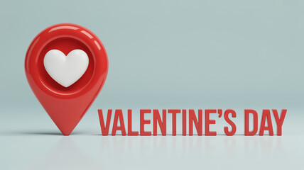 Red map marker with a white heart and valentine s day text
