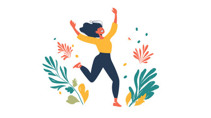 Woman Jumping with Joy and Leaves.