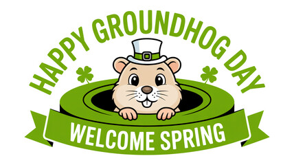 Groundhog day celebration with a cheerful animal peeking from its burrow
