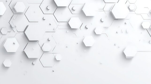 Abstract White Geometric Hexagon Background with Connected Dots Subtle Perspective and Clean Modern Aesthetic Ideal for Technology or Science Presentation
