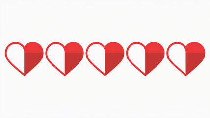 A row of five red hearts displayed in a simple graphic style