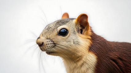 Obraz premium Captivating close-up of a brown and white squirrel, highlighting its alert expression and intricate fur pattern