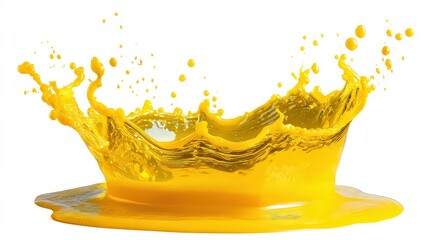 Dynamic Yellow Liquid Crown Splash Against White Background Capturing Movement and Fluidity