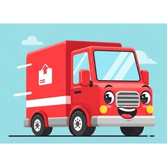 Happy Delivery Truck Cartoon Character.