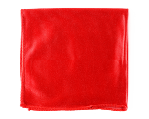 Clean new red microfiber cloths isolated on white background, top view