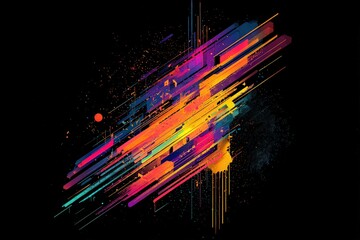 Abstract Digital Art Composition With Dynamic Brushstrokes and Splatter Against Black Background