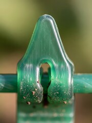 Macro Image of a Green Plastic Fence Wire Connector in Natural Setting