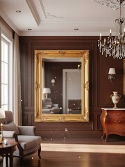 Opulent living room setting featuring a gilded mirror with vintage accents