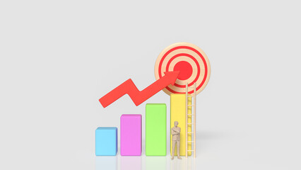 Business Growth Strategy Concept with Target, Ladder, and Rising Chart 3d render.