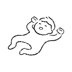 手描きのあおむけで寝る赤ちゃん_白黒