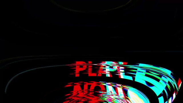 &ldquo;PLAY NOW&rdquo; Glitch Text Effect with Digital Distortion and Noise Background