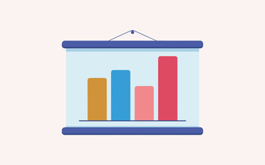 Bar chart on a presentation screen showing upward trends and data analysis for business growth and financial success