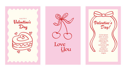 Valentine Day Card Set in Vintage Coquette Style. Vector Illustration
