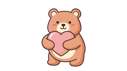 Cartoon Bear Holding Heart Illustration.