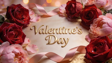 A Valentine's Day background featuring the text Valentine's Day written in elegant, embossed gold foil typography centered on a luxurious surface. Valentine's Day, Happy Valentine's Day