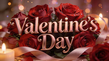 A Valentine's Day background featuring the text Valentine's Day written in elegant, luxurious 3D typography made of polished rose gold. Valentine's Day, Happy Valentine's Day, Valentine's Day Gifts
