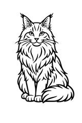 Fototapeta premium Maine Coon Cat Line Art Vector Illustration
