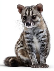 Obraz premium A baby animal with a striped coat is sitting on a white background