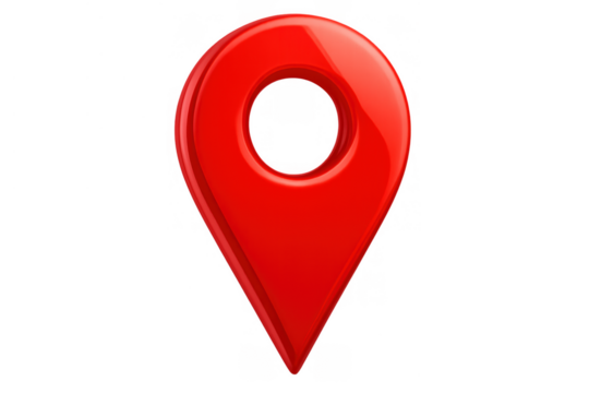 Red glossy map pin icon showing global positioning, gps navigation, and destination location on transparent background - Powered by Adobe