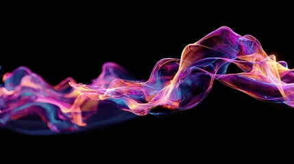 Abstract Flowing Wave with Orange Blue and Purple Colors on Black Background with Small Dots for a Technological and Artistic Image Optimized for Stock