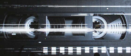 レトロノイズが揺らめくアナログ干渉のビデオカセット背景