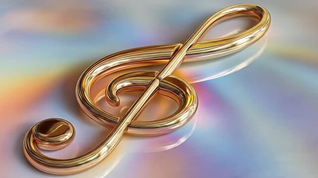 Golden treble clef symbol on colorful background for music concepts