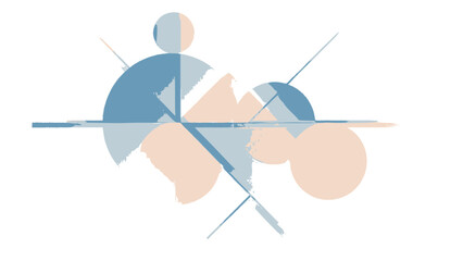 Abstract Geometric Art with Pastel Blue and Orange Circles, Lines, and Shapes on an Isolated White Background.