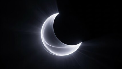 Luminous crescent light rays creating a celestial glow in the dark sky, an abstract artistic representation of cosmic beauty and ethereal illumination