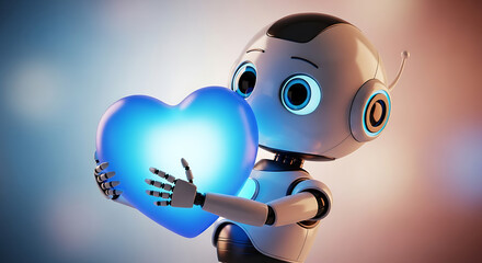 Robot Holding Glowing Blue Heart.