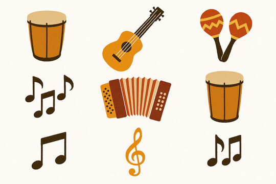 Panama musical instrument vector icons with tambor guitar maracas accordion and festival rhythm
