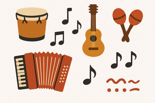Panama musical instrument vector icons with tambor guitar maracas accordion and festival rhythm